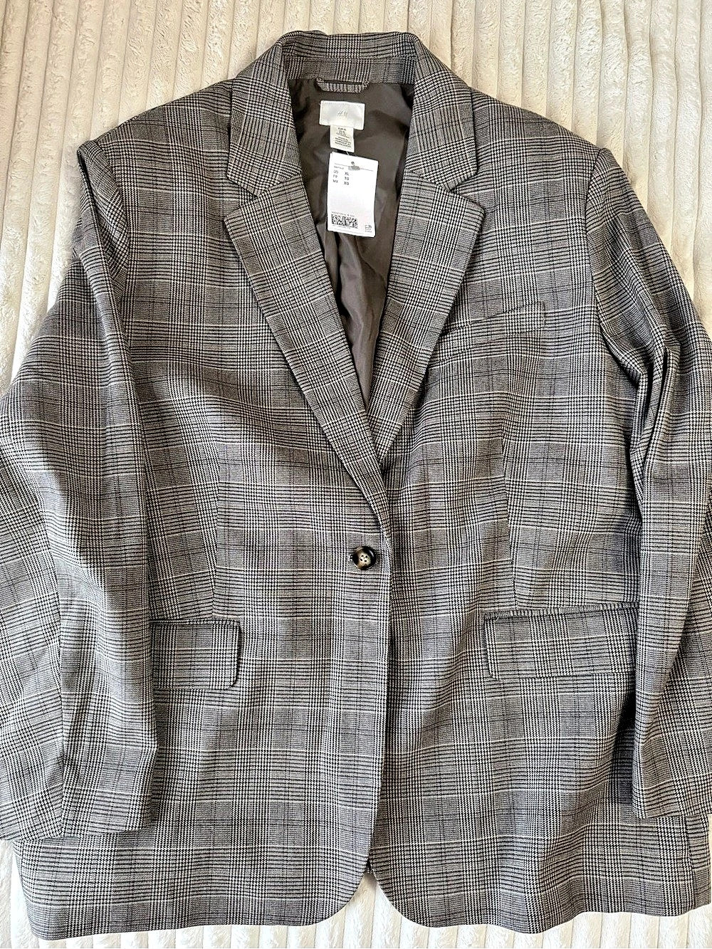 H&M NWT Gray Glen Plaid Oversized Blazer – Size XL